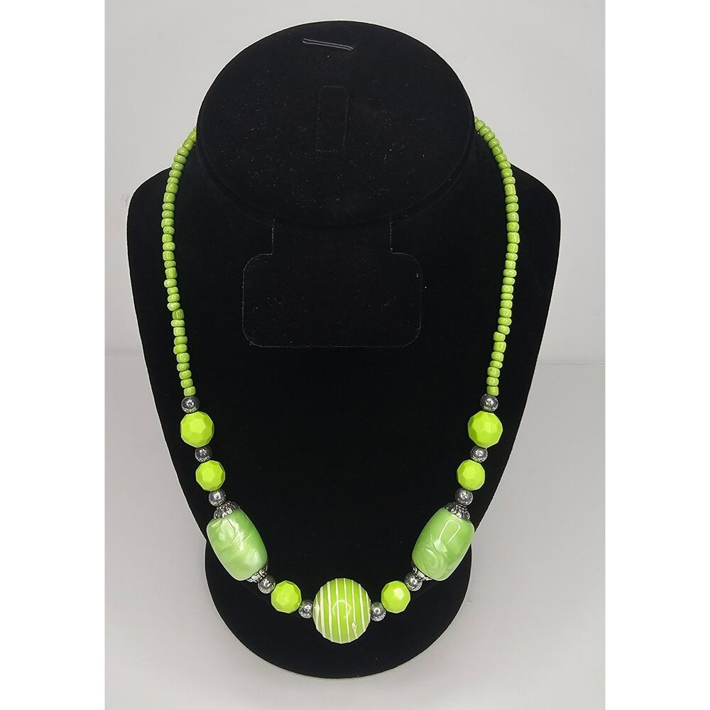 Lime Green MURANO NECKLACE Costume Jewelry Statement Chunky Bead Vintage Gift